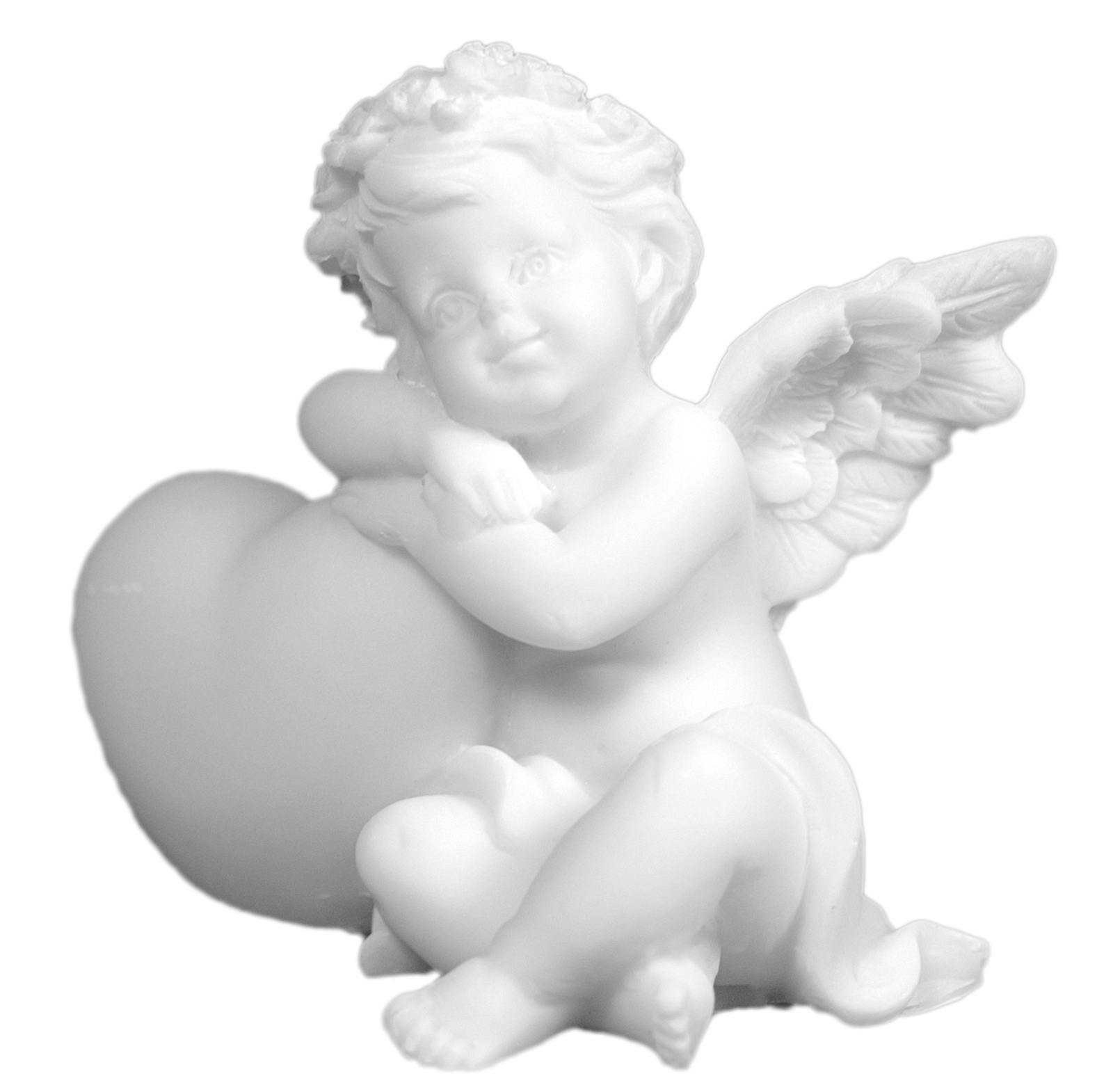 Ange endormi sur coeur Droit - Statue en Albaster 6cm -  Blanc