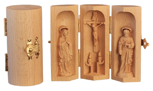 Triptyque en bois massif (Hêtre) - Ht 8cm - ND de Lourdes/ST Joseph