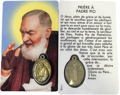 ***Image Plastifiée + Médaille Résine - PADRE PIO